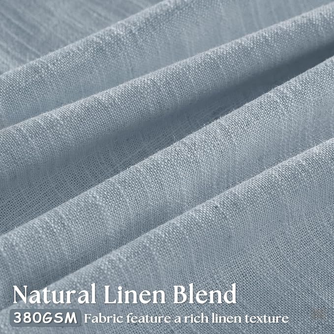 Dusty Blue Pleated Linen Curtains 96 Inches Long for Living Room 2 Panel Set Semi Sheer Light Filtering Pinch Pleat with Rings Hooks Drapes Boho Farmhouse Light Blue Grey Curtain Bedroom Window