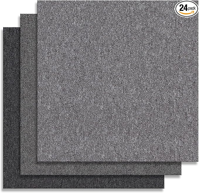 20" X 20" Carpet Tiles, Carpet Squares, 24 Tiles/64.5 Sq.Ft per Box, Floor Carpet Tiles for Home Office Industry, Light Grey