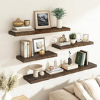 RICHFOCUS Elm Floating Shelves for Wall - 30" W x 9.3" D Rustic Solid Wood Shelves with Invisible Bracket, Wall-Mounted for Living Room, Bedroom, Kitchen Storage & Display, Set of 2, Walnut