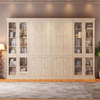 70.8" Tall Farmhouse Bookshelf, Modular Bookcase with Glass Doors, 6-Tier Adjustable Shelves, Large Storage Cabinet for Kitchen, Living Room, Brown, Set of 4