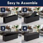 Ornavo Home Foldable Tufted Linen Large Storage Ottoman Bench Foot Rest Stool/Seat - 15" x 45" x 15" (Black)