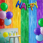 12 Pack Rainbow Backdrop, 3.28 FT x 7.05 FT Pride Decorations, Metallic Fringe Curtains Party Streamer Tinsel Backdrop, Rainbow Foil Curtains Birthday Party Decor Photo Booth Props