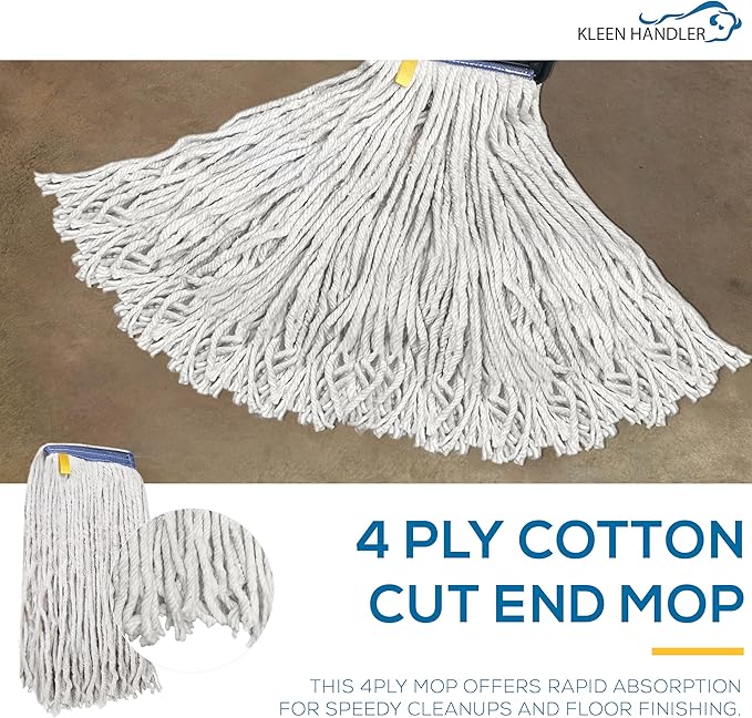 Pack of 3 Cut End Cotton Mop Head Replacement, 1.25-inch Universal Headband, Wet Mop Refills, Natural, 16 Oz