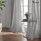 XTMYI Light Grey Curtains for Living Room Bedroom,Linen Boho Back Tab Pleated Sheer Curtain Set of 2 Panels,90 Inches Long
