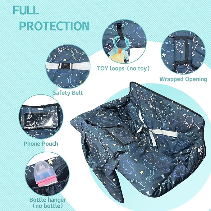Shopping Cart Cover for Baby,2-in-1 High Chair Cover with Portable Cloth Bag,Cart Seat Pad for Babies Grocery Cushion Cover Restaurant,Suitable for All Supermarkets