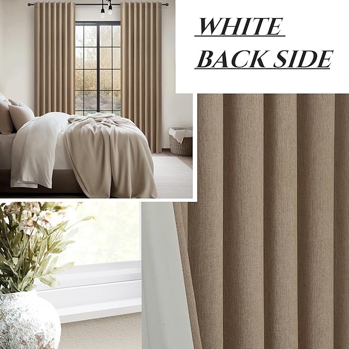 RustBrown Black Out 92 Inch Long Boho Curtains 2 Panel Set, Farmhouse Curtains for Living Room Darkening/Thermal/Noise Reduction Textured Flax Linen Drape Hook&Ring Included Chocolate 50"x92"