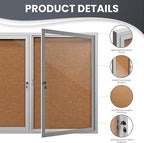 72"x36" Lockable Enclosed Bulletin Board, Outdoor Cork Weather-Resistant Aluminum Frame Notice Board, Wall Mounted Display Case Acrylic Doors for School,Office,Silver Frame w/Cork
