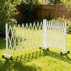 TSAYAWA Retractable Fence Outdoor, 216" Wide Expandable Driveway Gate for Dogs, Aluminum Portable Retractable Barricade for Garage, 18 Feet Expanding Security Gate with Casters, Rotatable, White