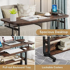 Tribesigns Portable Desk with Power Outlets, Height Adjustable Side Table Sofa Couch Bedside Laptop Computer Cart with USB Charging Ports, Mobile Small Standing Desk with Keyboard Tray