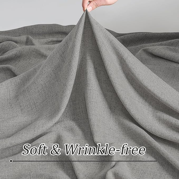 Grey Pinch Pleated Curtains 96 Inches Long 2 Panels, Soft Linen Textured Window Drapes for Bedroom Living Room Semi Sheer Light Filtering Back Tab with Hooks 70x96