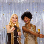 4 Pack NYE Silver Tinsel Foil Curtain, 3.28 FT x 7.05 FT Glitter Silver Tinsel Curtains, Metallic Foil Streamer Disco Fringe Backdrop Party Curtains, Birthday New Year Party Supplies Disco Decor