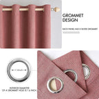 MIULEE 100% Blackout Linen Textured Curtains for Bedroom Solid Thermal Insulated Dusty Rose Grommet Room Darkening Curtains & Drapes Luxury Decor for Living Room Nursery 52 x 45 Inch (2 Panels)