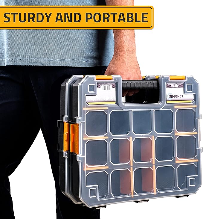 CANOPUS Craft Organizer, Set of 2 Interlocking Cases with Adjustable Compartments, Briefcase-Type Hardware & Parts Organizer, Toolbox Set for Bolts, Nails, Screws, and Other Small Parts
