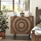 Farmhouse 3-Drawer Dresser, Accent Wooden Chest of Drawers with Circle Pattern and Radioactive Wood Lines, Accent Storage Dresser for Living Room, Bedroom, Natural Wood Color
