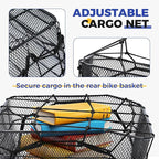 KAUFU Rear Bike Basket with Waterproof Cover and Adjustable Cargo Net, Large Bicycle Cargo Rack Storage Basket, Universal for Most Rear Bike Racks Fit for Shopping, Pets and Daily Outings