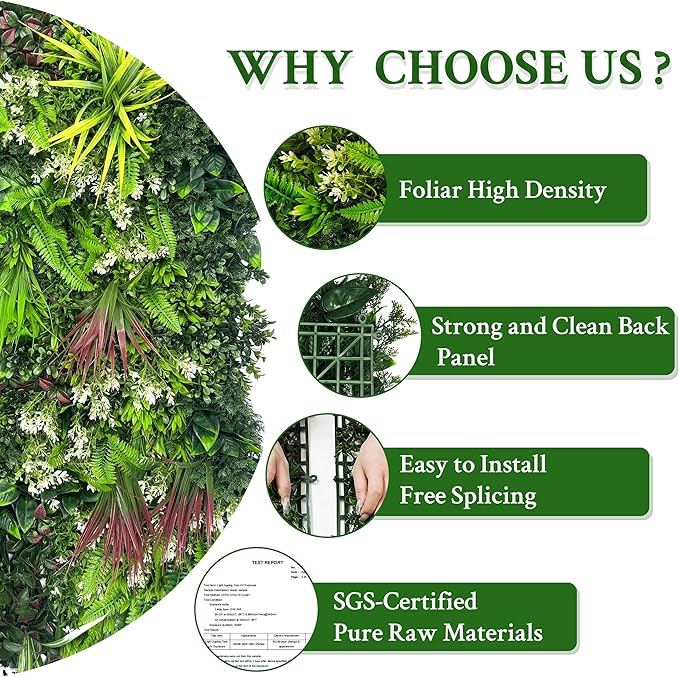 Artificial Plant Wall Panels: 20"×20" 12P UV-Anti Faux Grass Wall Backdrop Boxwood Ivy Fence Privacy Screen Fake Greenery Leaf Hedge for Outdoor,Indoor,Garden,Backyard and Home Decor