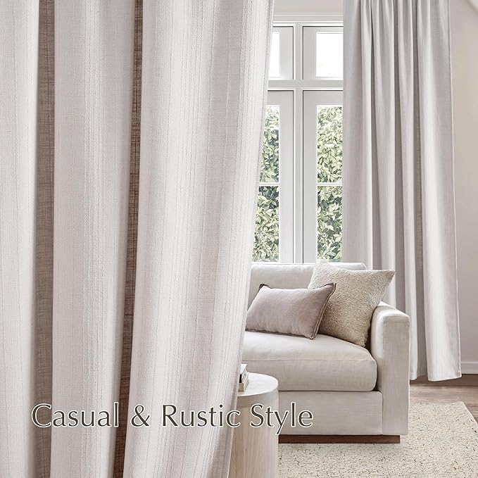 NICETOWN Boho Linen Curtains Jacquard Waffle Weave Pattern, Window Treatments Privacy with Light Filtering Drapes for Living Room, Angora, W52 x L96, 2 Panels