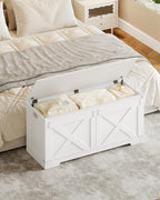 42.9" Storage Chest, Large Storage Trunk with 2 Hinges, Farmhouse Wooden Box Bench, Lift-Top Organizer Chest, Entryway Trunk for Bedroom, Living Room, White SB10903X