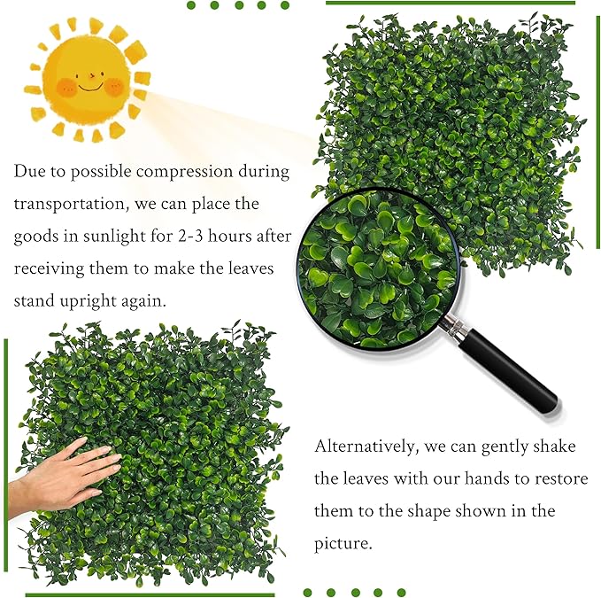 Artificial Grass Wall Panel,10"x 10"(16P) 4-Layer Leaf UV-Anti Greenery Faux Boxwood for Indoor,Outdoor Patio Balcony Privacy & Ivy Fence Covering Privacy, Garden, Backyard Wall Backdrop Decor