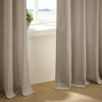 Grey Beige Pinch Pleated Linen Curtains 92 Inches Long 2 Panels for Living Room Bedroom Memory Training Shaped Semi Sheer Pleat Drapes with Hooks Rings Light Filtering Window Curtain 40x92