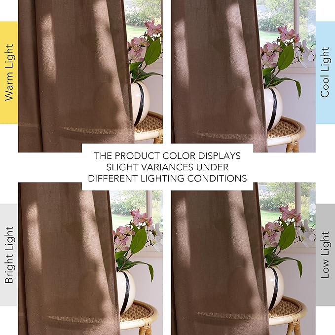 NICETOWN Thick Linen Semi Sheer Gold Brown Curtains for Famhouse, Pleat Tape Semi Sheer Drapes Privacy Added with Light Filtering Window Treatments for Bedroom, W52 x L108, 2 Panels