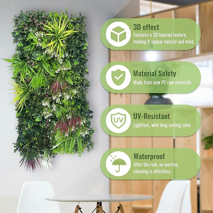 Artificial Hedge Grass Wall Panel: 40" x 20" UV-Anti Faux Boxwood Ivy Greenery Backdrop, Fake Green Plant Fence for Indoor & Outdoor Privacy Screen and Home Decor