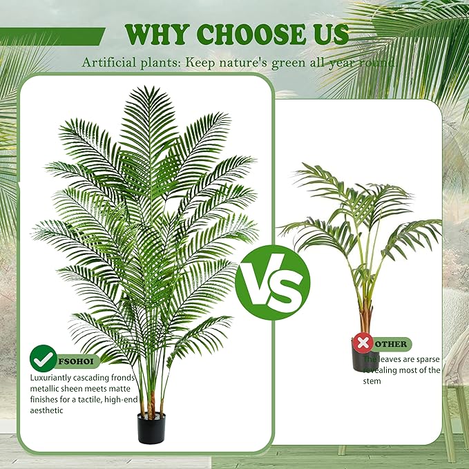 2 Pack Artificial Palm Tree 6FT Artificial Plants Indoor Tropical Fake Palm Tree Areca Floor Plant in Black Pot with 18 Trunks & Real Bark Design, Faux Palm Plant for Outdoor Patio Home Office Decor