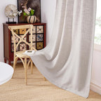 NICETOWN Boho Linen Curtains Jacquard Waffle Weave Pattern, Thick Window Treatments Privacy with Light Filtering Drapes for Living Room, W52 x L90, 2 Panels