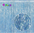 4 Pack Wavy Blue Tinsel Backdrop Streamers Party Decorations 3.3x6.6 Feet | Foil Fringe Curtain Ocean Themed | Blue Birthday Decorations