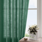 Nanspring Dark Green Linen Curtains 96 Inches Long 2 Panels Set for Living Room Rod Pocket Back Tab Semi Sheer Light Filtering Protect Privacy Emerald Green Curtain for Bedroom Floor Length 52x96