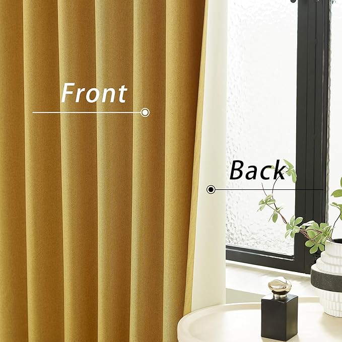 Yellow 102 Inch Length Curtains, 100% Blackout Curtains 84 Inch Extra Wide for Bedroom Thermal Insulated Noise Cancelling Pleated Heading Tape Ring Back Tab Kids Boho Drapes 2 Panel Set 84x102