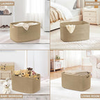 60L Small Wicker Laundry Basket for Living Room Storage,Boho Woven Cotton Rope Baskets for Kids Toy,Gifts,Square Blanket Hamper for Bedroom Dirty Clothes,Jute