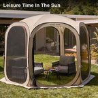 East Oak Screen House Tent Pop-Up, Portable Screen Room Canopy Instant Screen Tent 10 x 10 FT with Carry Bag for Patio, Backyard, Deck & Outdoor Activities, Brown