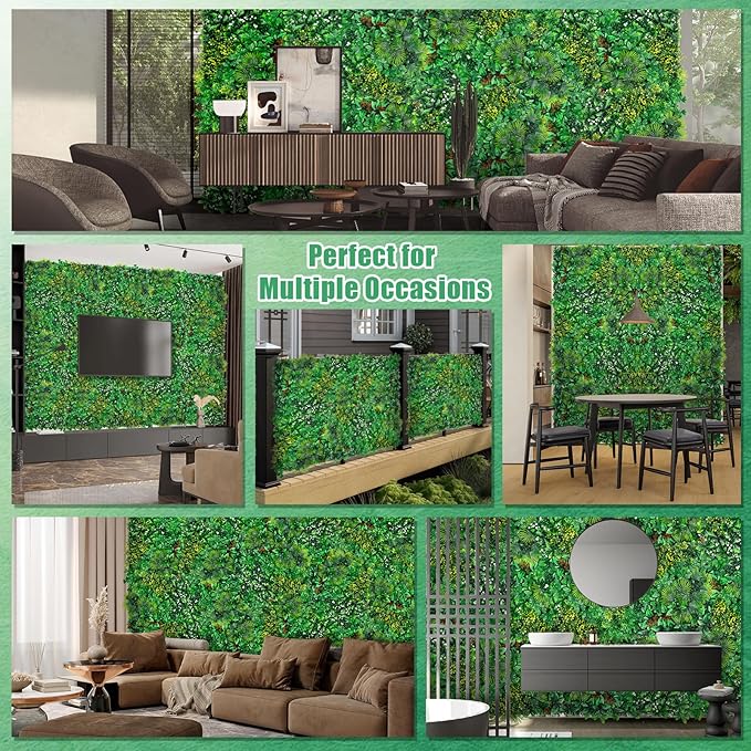 Artificial Grass Wall Panels, 20''x20'' 8pcs Boxwood Wall Panels with Tropical Leaves, Faux Greenery Privacy Fence Screen, Grass Backdrop for Outdoor Indoor Garden Birthday Wedding Decor