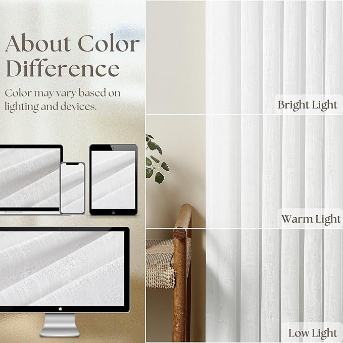 White Linen Pinch Pleated Curtains 84 Inches Long 2 Panels for Living Room Bedroom Snow White Textured Linen Pleated Hooks Rings Back Tab Elegant Luxury Light Filtering Curtain Drapes 84 Inch Length