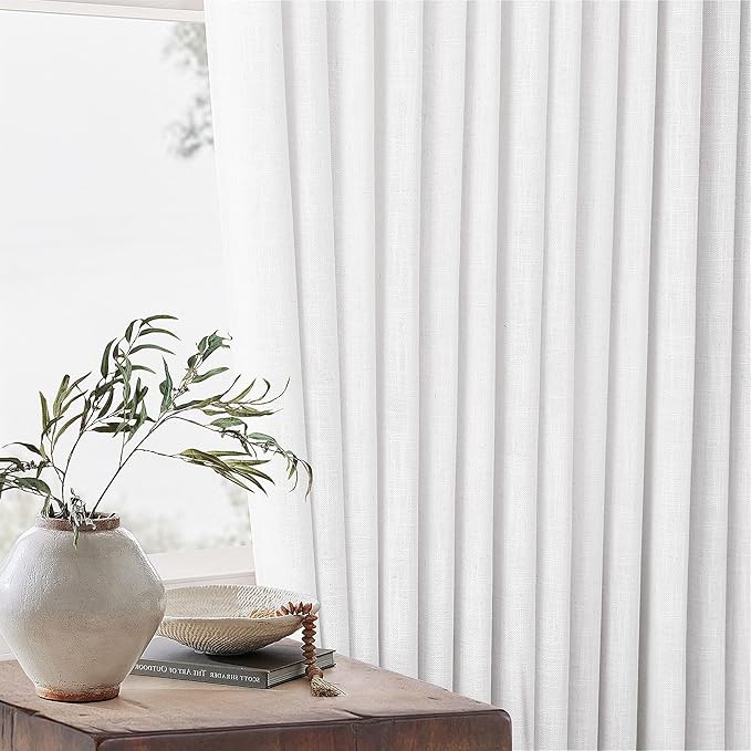 Extra Wide 108 Inch Long Curtains 70 Inch Wide Pinch Pleat Linen Curtains for Living Room Bedroom Light Filtering Privacy Pleated Drapes Hooks Rings Back Tab for Sliding Door White 1 Panel