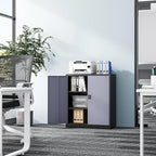 Metal Storage Cabinet-36” Tall Steel File Cabinets with Lockable Doors and Adjustable Shelves-Black&Gray Steel Storage Cabinet for Home Office, School, Garage