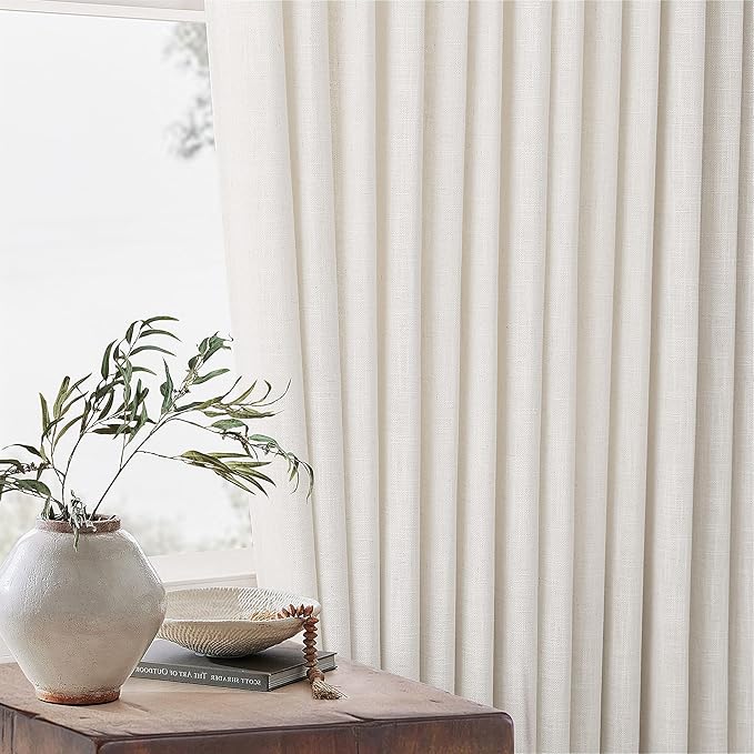 102 Inch Long Curtains Extra Wide 70 Inch Width Pinch Pleat Linen Curtains for Living Room Cream Light Filtering Privacy Pleated Hooks Rings Back Tab for Sliding Door 1 Panel