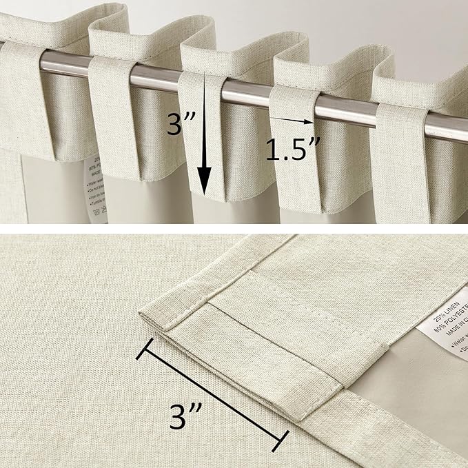 96 Inch Long Blackout Curtains - Extra Wide Thermal Insulated Sun Block Out Bedroom Linen Curtains 8 ft Window Covering Back Tab Rod Pocket Drapes for Hall Living Room W84 x L96,2 Pcs, Cream Beige