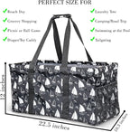 Extra Large Utility Tote Bag - Oversized Collapsible Reusable Wire Frame Rectangular Canvas Basket With Two Exterior Pockets For Beach, Pool, Laundry, Car Trunk, Storage - Sailboat