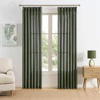 RAIN CITY 2 Panels Long Pleated Sheer Curtains 120 Inch Long 10ft, Back Tab Pinch Pleat Track System Drapes with Hooks, Modern Winow Curtain for Ceiling Living Room Patio 42x120-Loden/Olive Green