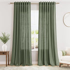 Extended Curtain Olive Green Linen Sheer Curtains for Living Room 2 Panels Set 114 Inch Length Back Tab Light Filtering & Breathability Semi Sheer Curtain Drapes for Bedroom Living Room 52x114