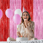 2 Pack Backdrop Curtains, 3.28 Feet x 7.05 Feet Red Pink Backdrop, Metallic Fringe Curtains Tinsel Backdrop Party Streamer, Babie Backdrop Valentines Day Happy Birthday Party Supplies Decorations