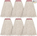 Matthew Cleaning 16oz 6Pack Cotton Floor Mop,Cotton Looped-Open String Heavy Duty String Refills, Universal Headband Blend ,Mop Head Replacement for Home, Industrial and Commercial Use(White)