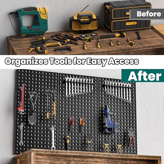 EVERHANGER Metal Pegboard Panels 24" x 12", Heavy Duty Steel Peg Boards for Garage, Pegboard Wall Organizer for Tool Storage and Organization, Black, 6 Pack