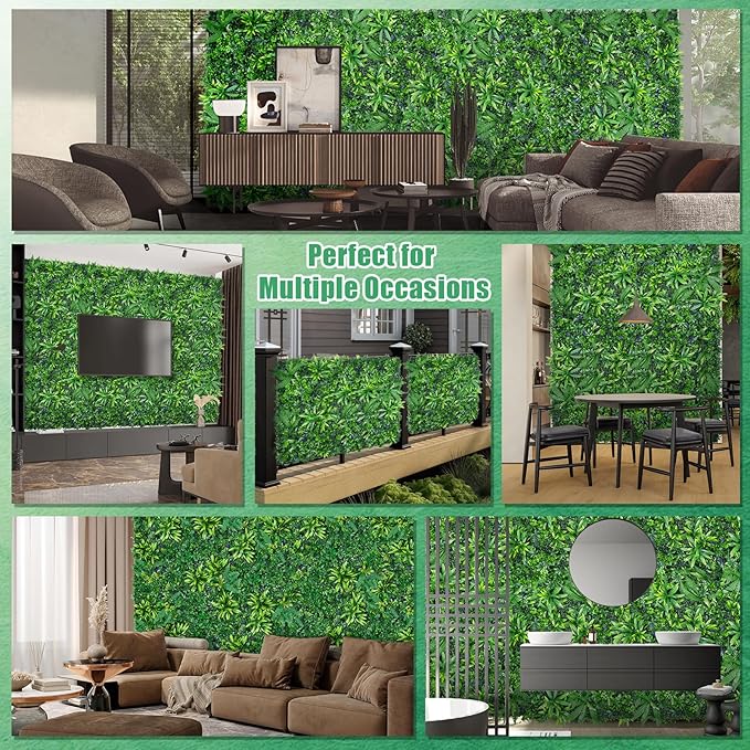 12pcs 20''x20'' Grass Wall Panels, Artificial Hedge Panels Greenery Wall, UV Protected Faux Grass Backdrop Privacy Fence Screen, Greenery Wall for Outdoor Indoor Garden Birthday Wedding Decor