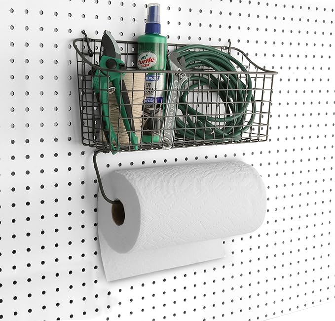 Spectrum Diversified Pegboard/Wall Mount Basket and Paper Towel Holder, 15 in (w, Industrial Gray