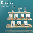 3 Tier Earring Display Stands For Selling, Retail Display Riser Earring, Ring Holder Stand, Removable Countertop Small Merchandise Display Stand, for Figures,Cupcake, Photo (Wood color)