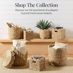 Best Choice Products 3pc Water Hyacinth Scalloped Multipurpose Nesting Baskets, Storage Bin Organization Totes for Living Room, Bedroom, Nursery, Laundry Room - Natural w/White Trim