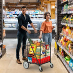YITAHOME Folding Shopping Cart with Wheels, Rolling Foldable Grocery Cart with Rear Basket, Portable Collapsible Utility Cart with Reinforced mesh Bottom Panel for Shopping Groceries Laundry Storage